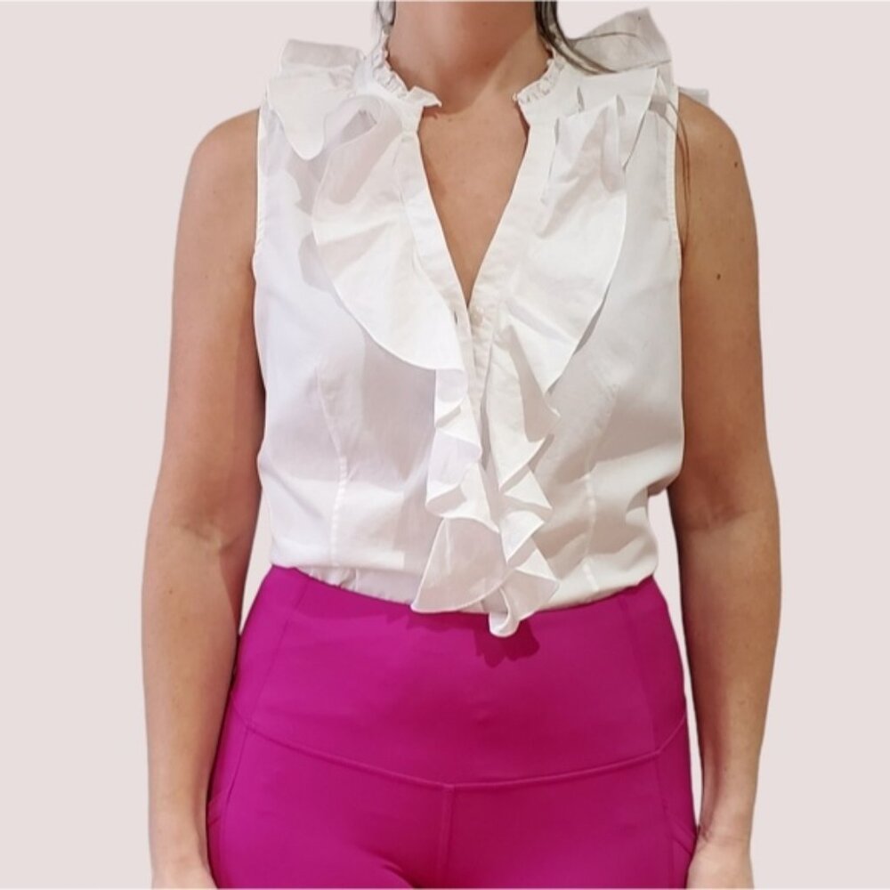 Vintage Jacob Sleeveless Ruffled Sleeveless Blouse
